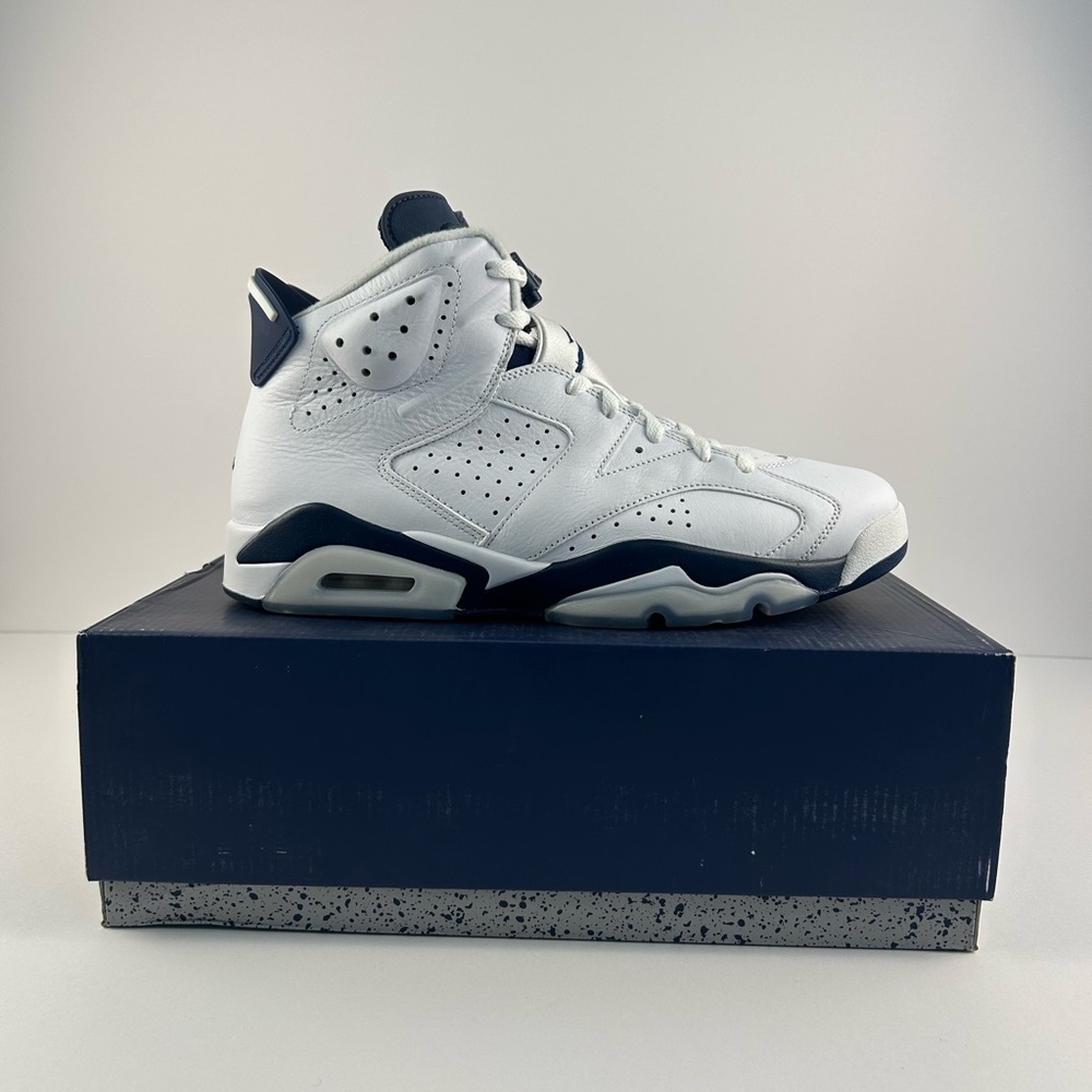 Nike Air Jordan 6 Retro White and Navy Sneakers